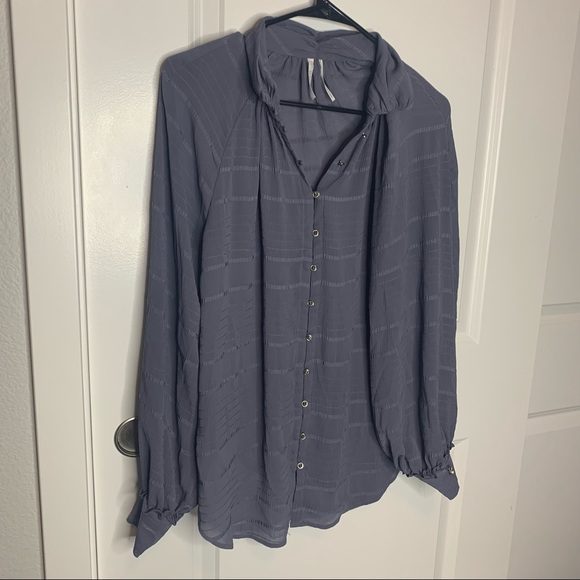 Anthropologie Feather Bone Blue Button Up Blouse - Picture 2 of 8